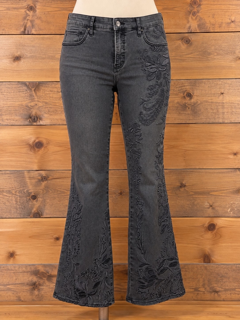 Chico's Black Embroidered Flare Jeans